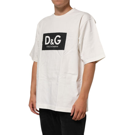 T-shirt da uomo girocollo in cotone bianco con stampa logo Dolce & Gabbana