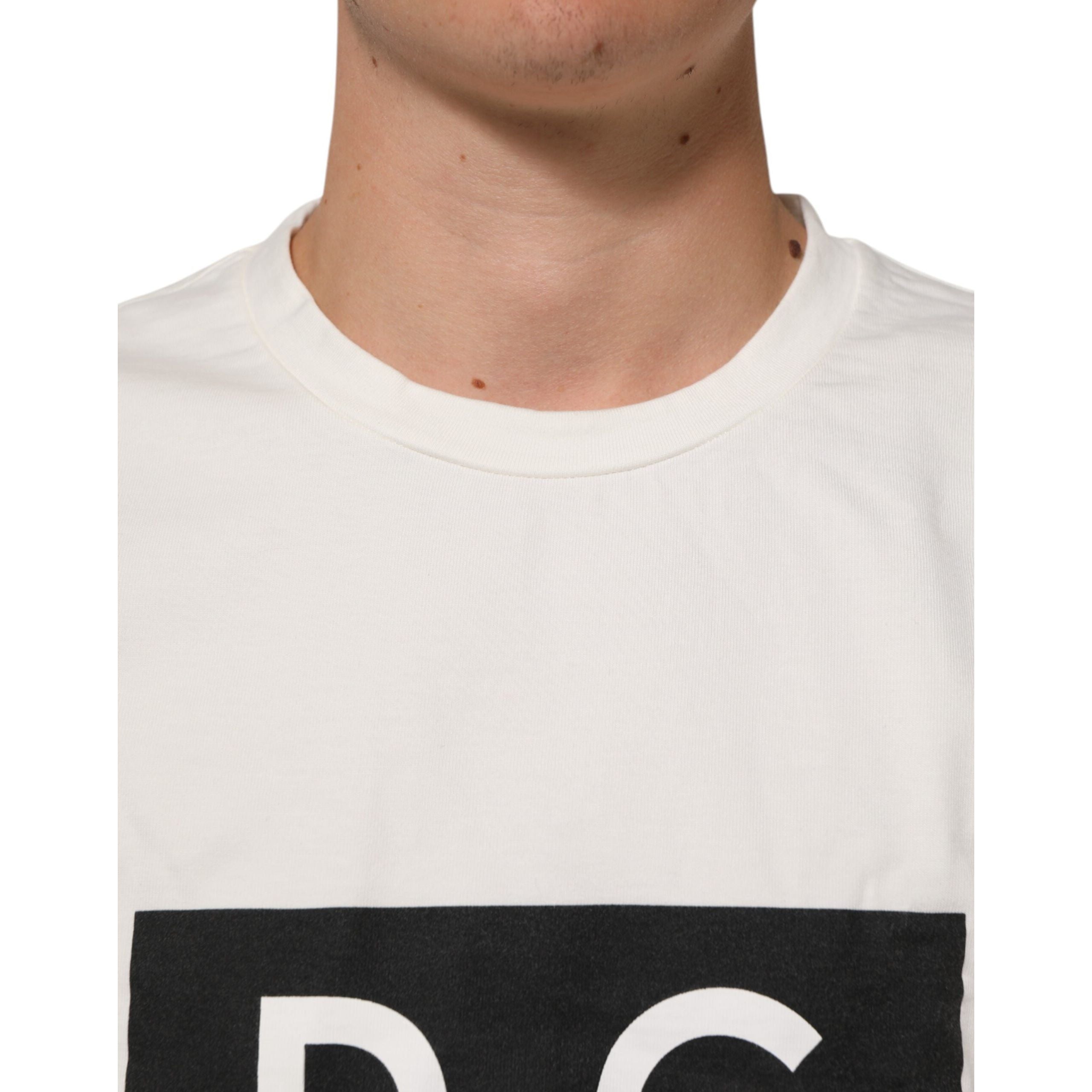 T-shirt da uomo girocollo in cotone bianco con stampa logo Dolce & Gabbana