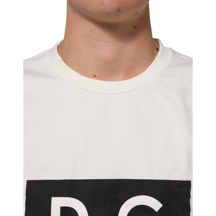 T-shirt da uomo girocollo in cotone bianco con stampa logo Dolce & Gabbana