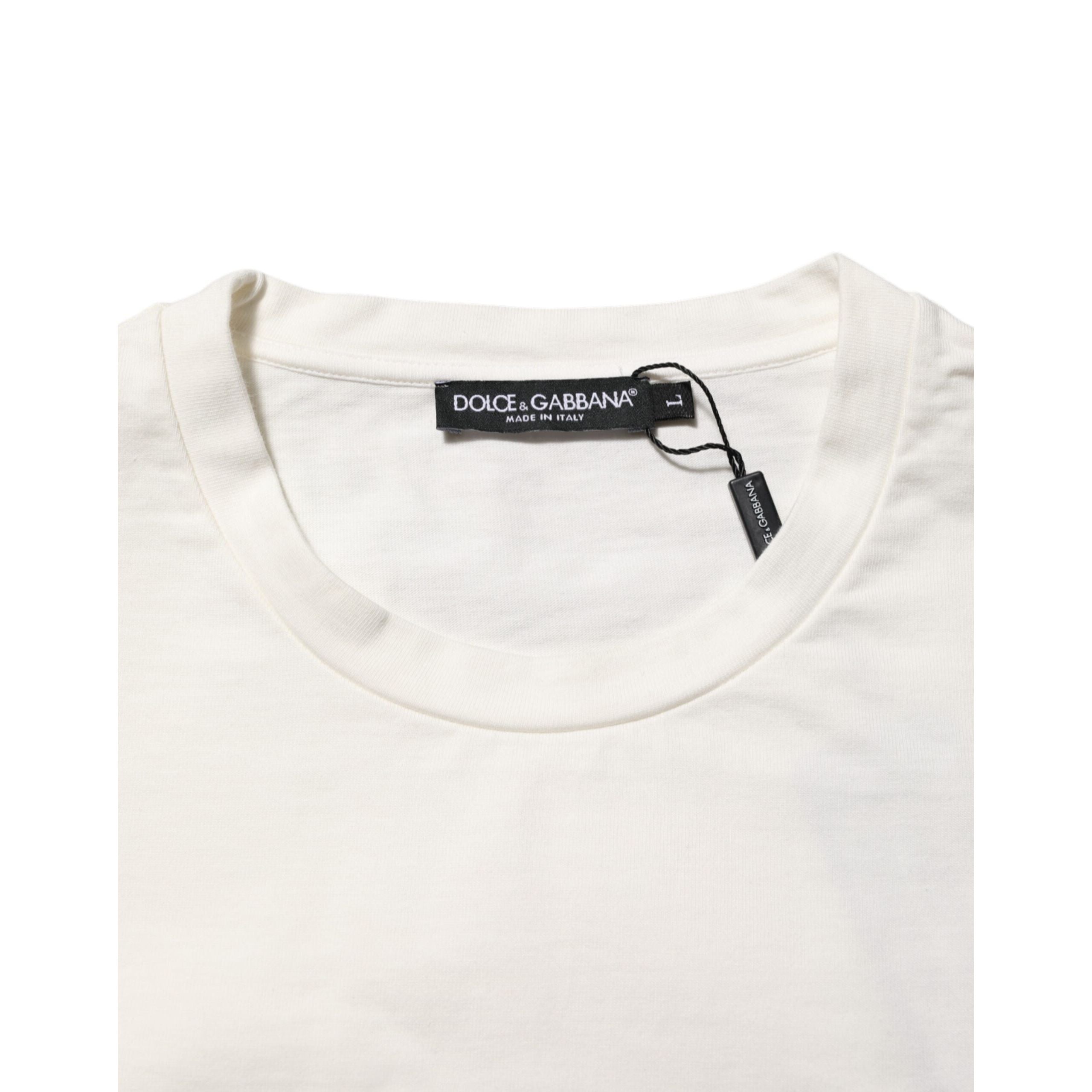 T-shirt da uomo girocollo in cotone bianco con stampa logo Dolce & Gabbana