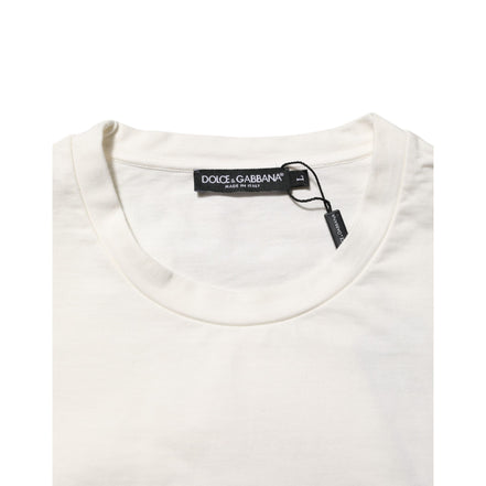 T-shirt da uomo girocollo in cotone bianco con stampa logo Dolce & Gabbana