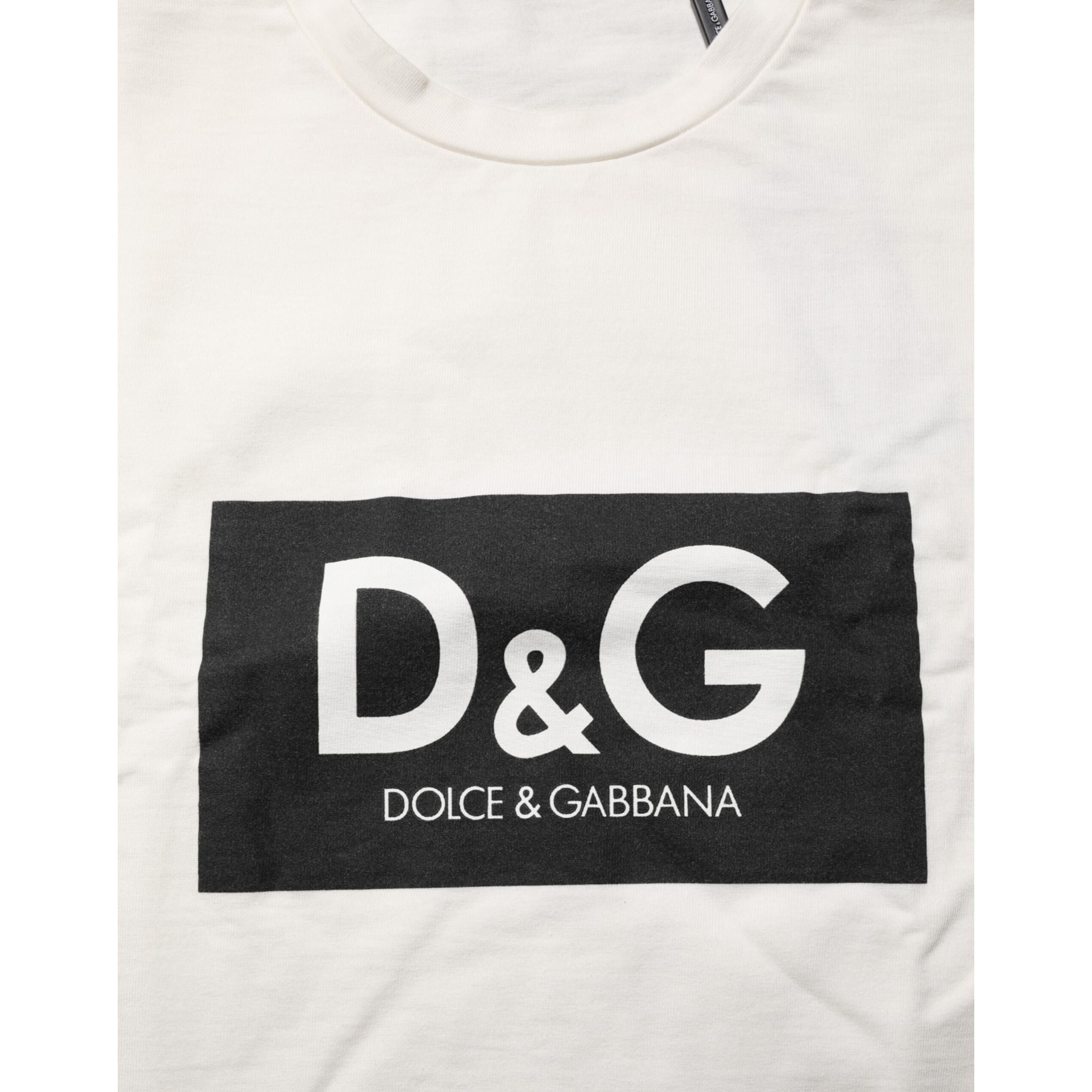 T-shirt da uomo girocollo in cotone bianco con stampa logo Dolce & Gabbana