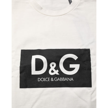 T-shirt da uomo girocollo in cotone bianco con stampa logo Dolce & Gabbana