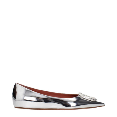 Amina Muaddi Grey Leather Ballet Flats