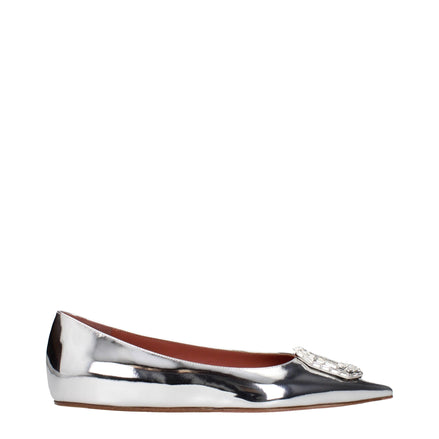 Amina Muaddi Grey Leather Ballet Flats