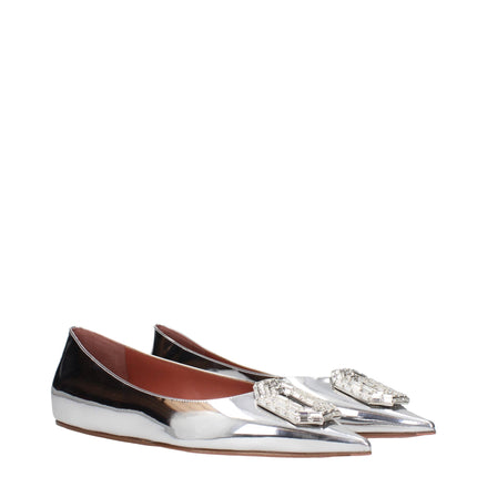 Amina Muaddi Grey Leather Ballet Flats