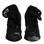 Dolce & Gabbana Black Lace Mid-Calf Heeled Boots