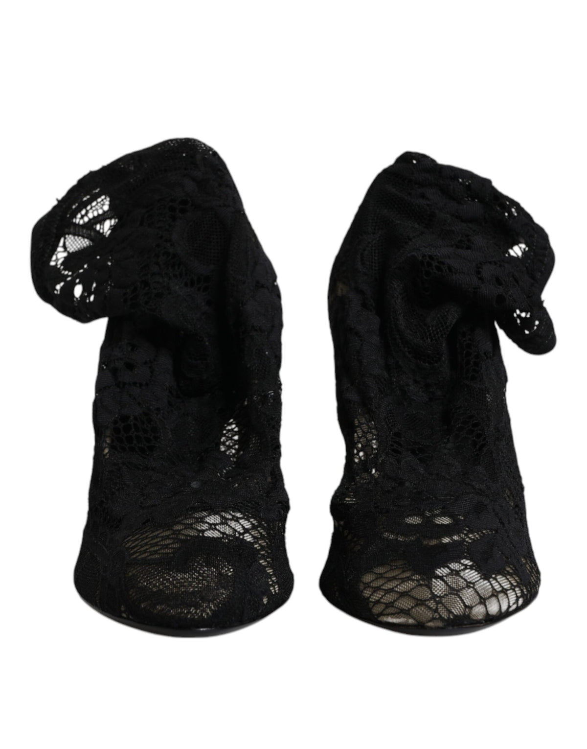 Dolce & Gabbana Black Lace Mid-Calf Heeled Boots