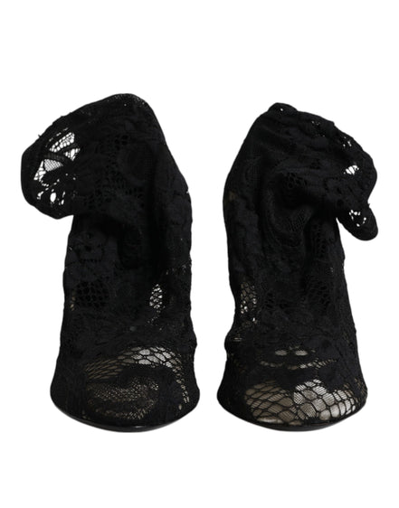 Dolce & Gabbana Black Lace Mid-Calf Heeled Boots