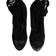Dolce & Gabbana Black Lace Mid-Calf Heeled Boots