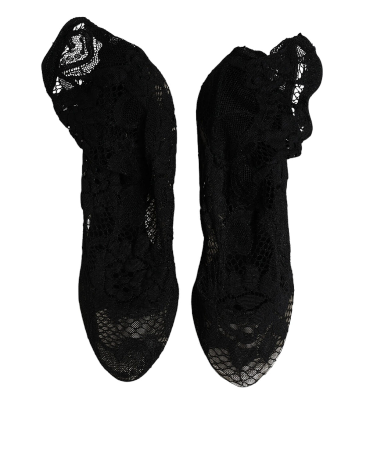 Dolce & Gabbana Black Lace Mid-Calf Heeled Boots