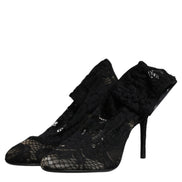 Dolce & Gabbana Black Lace Mid-Calf Heeled Boots