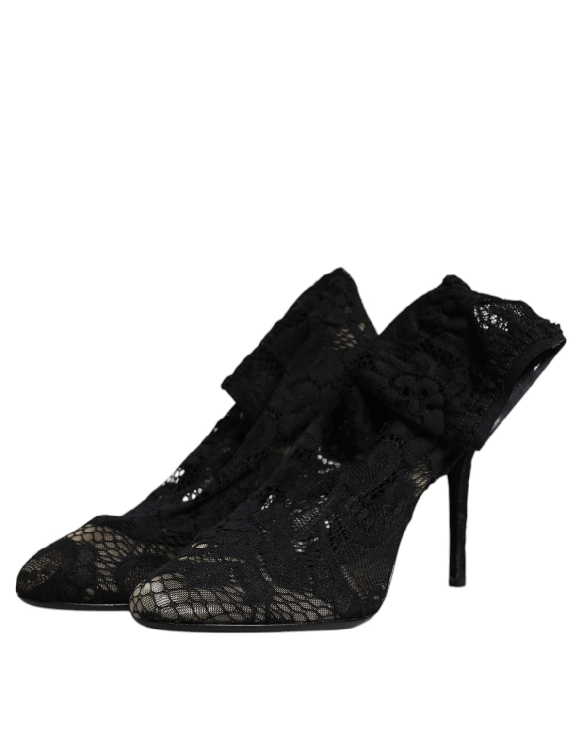 Dolce & Gabbana Black Lace Mid-Calf Heeled Boots