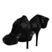 Dolce & Gabbana Black Lace Mid-Calf Heeled Boots