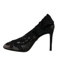 Dolce & Gabbana Black Lace Mid-Calf Heeled Boots