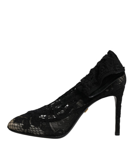 Dolce & Gabbana Black Lace Mid-Calf Heeled Boots