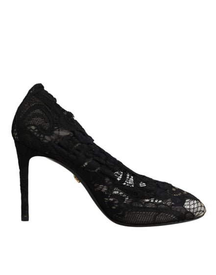 Dolce & Gabbana Black Lace Mid-Calf Heeled Boots