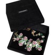 Collana Dolce & Gabbana in ottone dorato con catena a maglie e petali di rosa in cristallo
