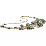 Collana Dolce & Gabbana in ottone dorato con catena a maglie e petali di rosa in cristallo