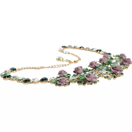 Collana Dolce & Gabbana in ottone dorato con catena a maglie e petali di rosa in cristallo