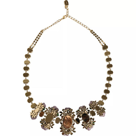 Collana Dolce & Gabbana in ottone dorato con catena a maglie e petali di rosa in cristallo