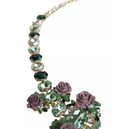 Collana Dolce & Gabbana in ottone dorato con catena a maglie e petali di rosa in cristallo