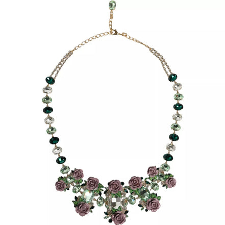 Collana Dolce & Gabbana in ottone dorato con catena a maglie e petali di rosa in cristallo