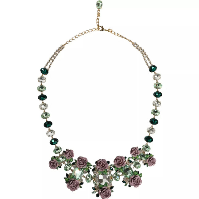 Collana Dolce & Gabbana in ottone dorato con catena a maglie e petali di rosa in cristallo