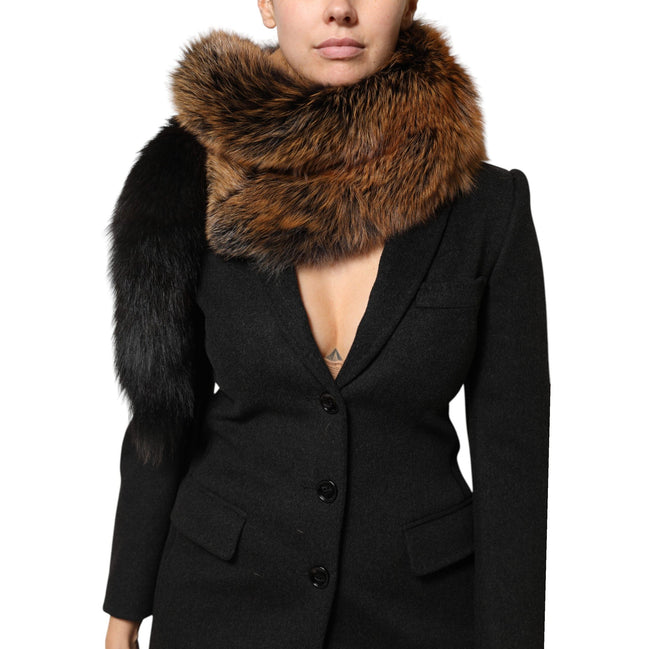 Écharpe cachemire chauffe-cou en fourrure de renard roux marron Dolce & Gabbana