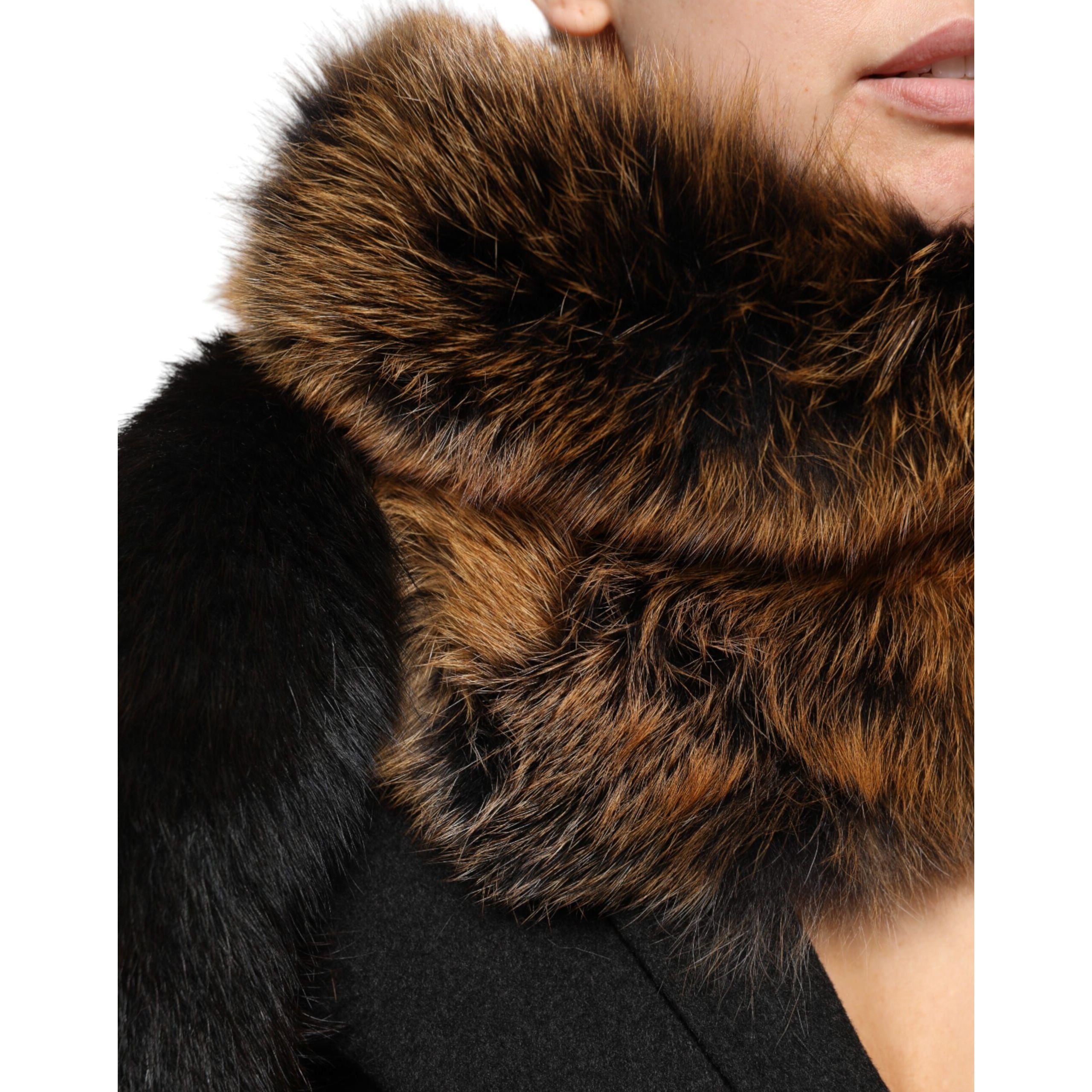 Écharpe cachemire chauffe-cou en fourrure de renard roux marron Dolce & Gabbana