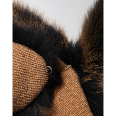 Écharpe cachemire chauffe-cou en fourrure de renard roux marron Dolce & Gabbana