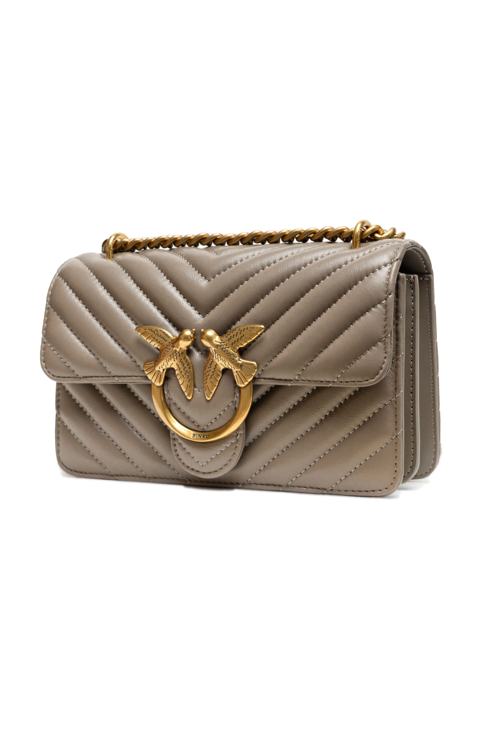 PINKO Grey Love One Mini Chevron Shoulder Bag