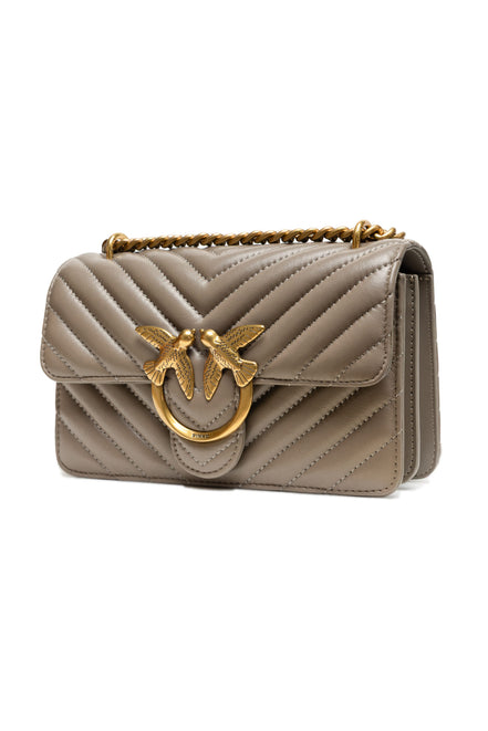 PINKO Grey Love One Mini Chevron Shoulder Bag