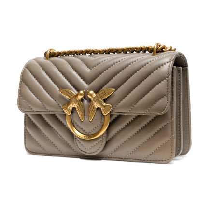 PINKO Grey Love One Mini Chevron Shoulder Bag