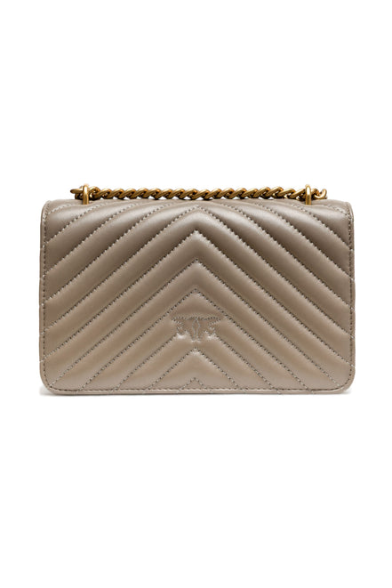 PINKO Grey Love One Mini Chevron Shoulder Bag
