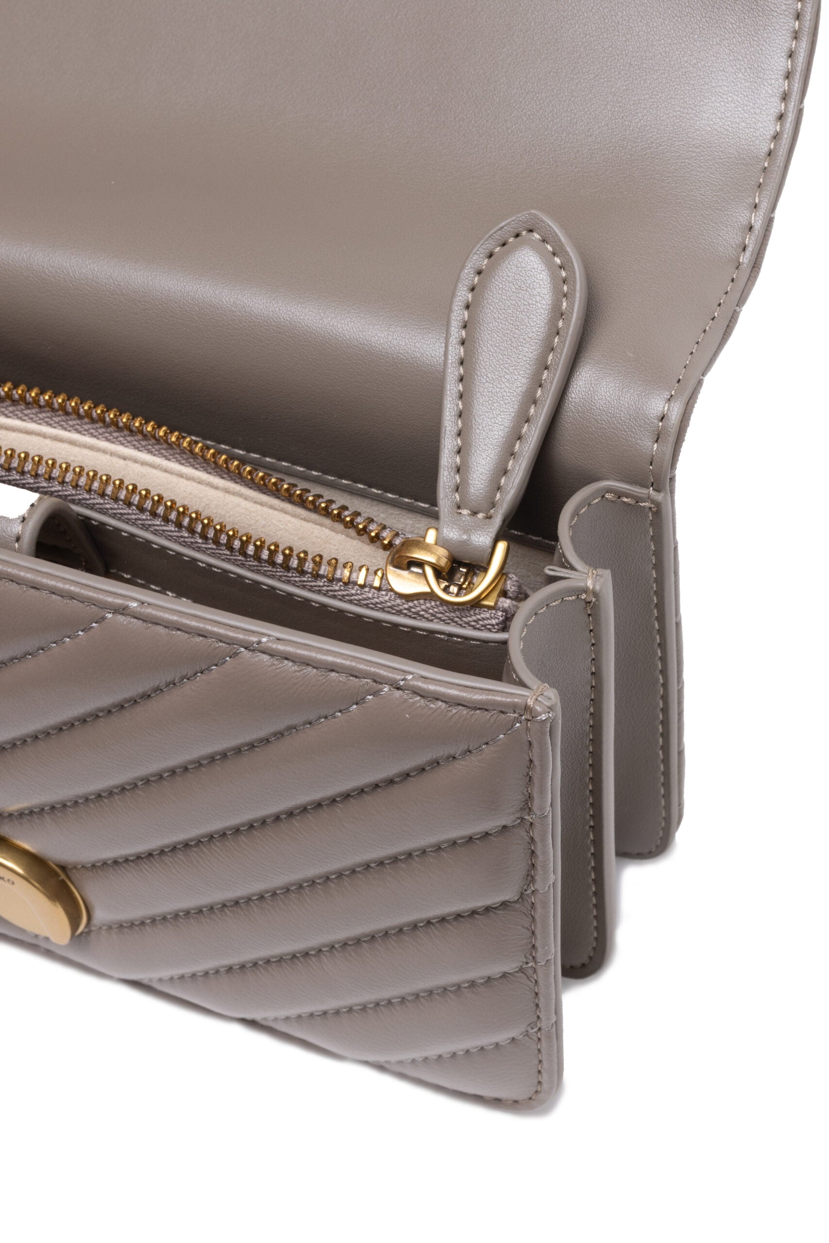 PINKO Grey Love One Mini Chevron Shoulder Bag