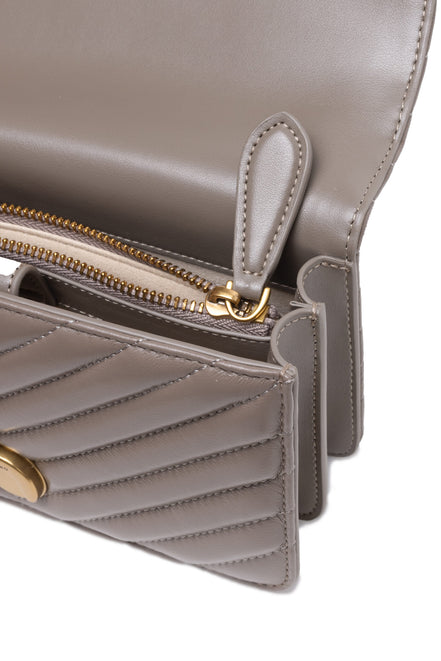 PINKO Grey Love One Mini Chevron Shoulder Bag