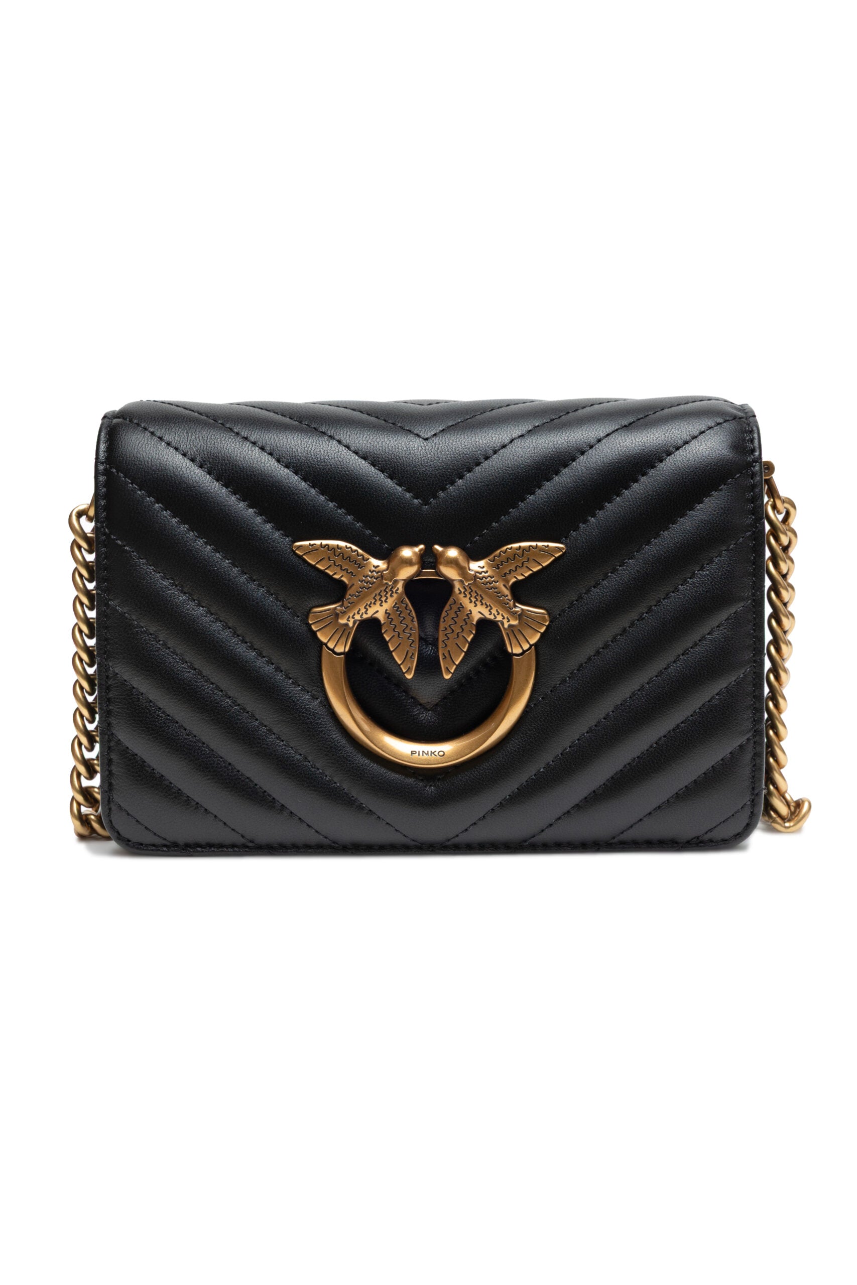 PINKO Black Love Click Mini Chevron Shoulder Bag