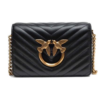 PINKO Black Love Click Mini Chevron Shoulder Bag