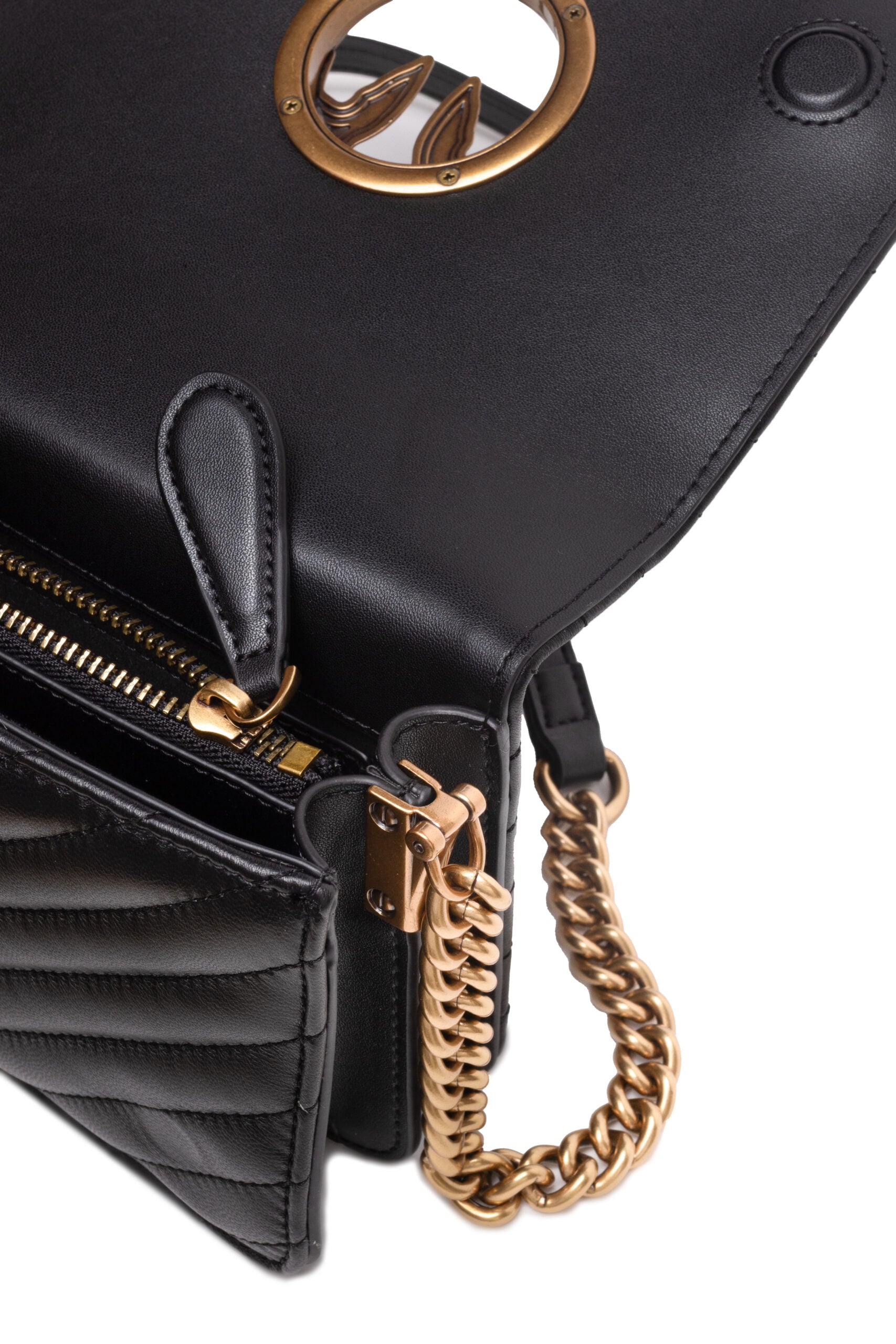 PINKO Black Love Click Mini Chevron Shoulder Bag