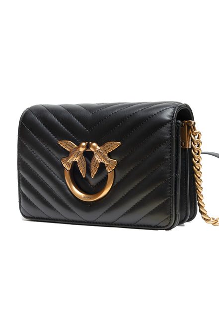 PINKO Black Love Click Mini Chevron Shoulder Bag