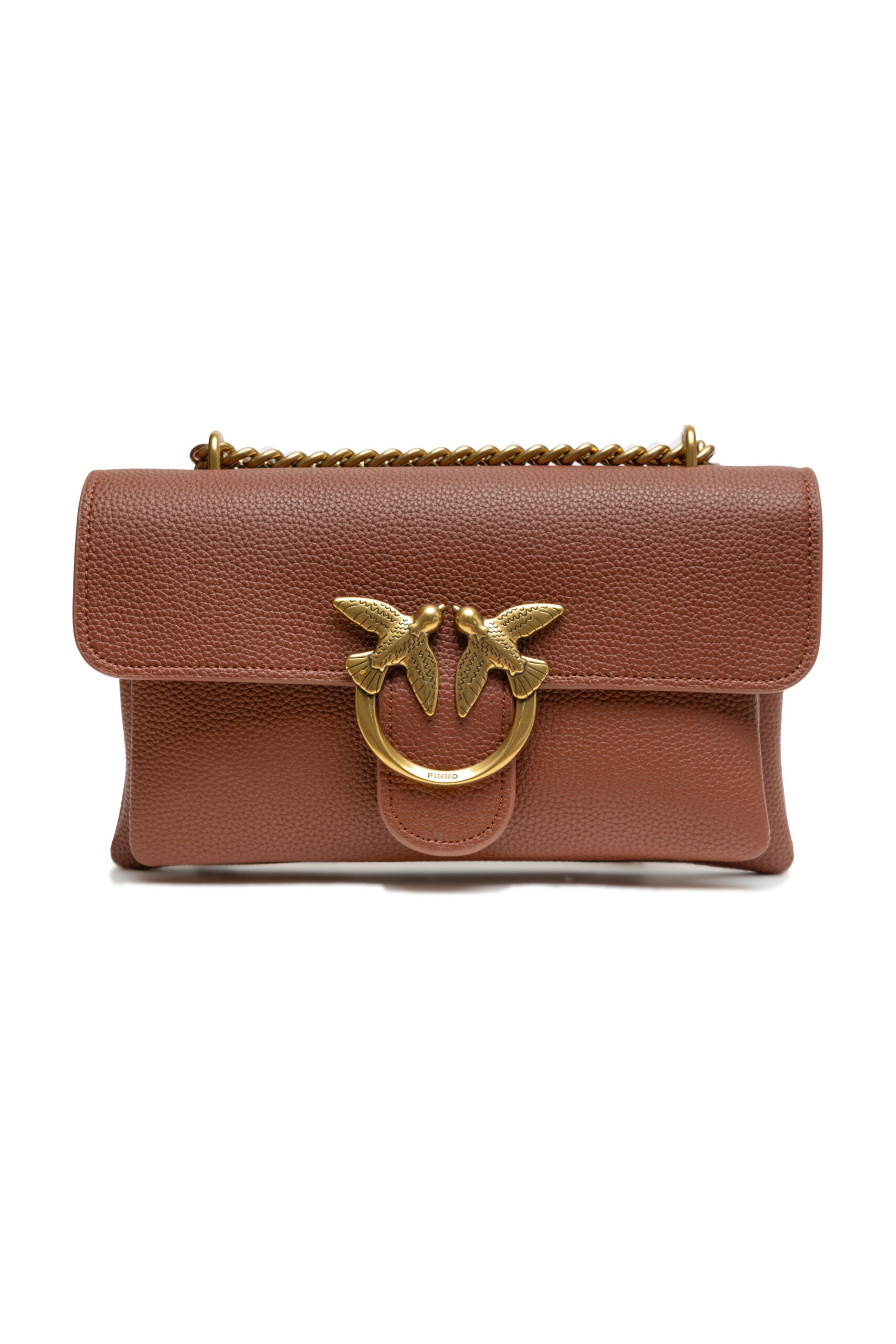 PINKO Brown Love Boucle Riga Mini Crossbody Bag