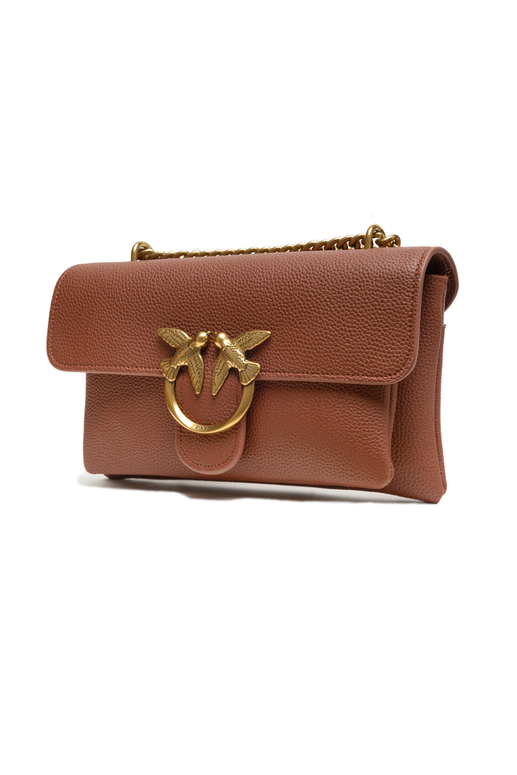 PINKO Brown Love Boucle Riga Mini Crossbody Bag