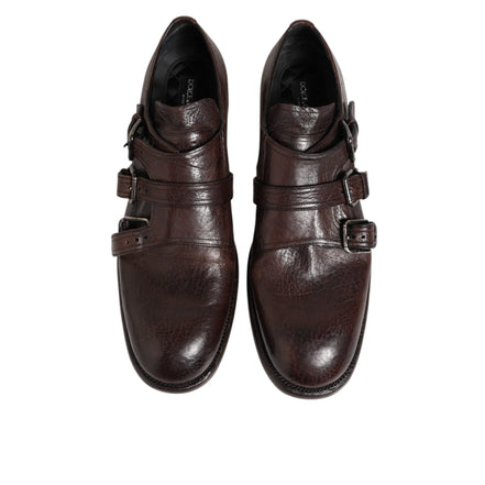 Chaussures habillées Richelieu à boucle en cuir marron Dolce & Gabbana