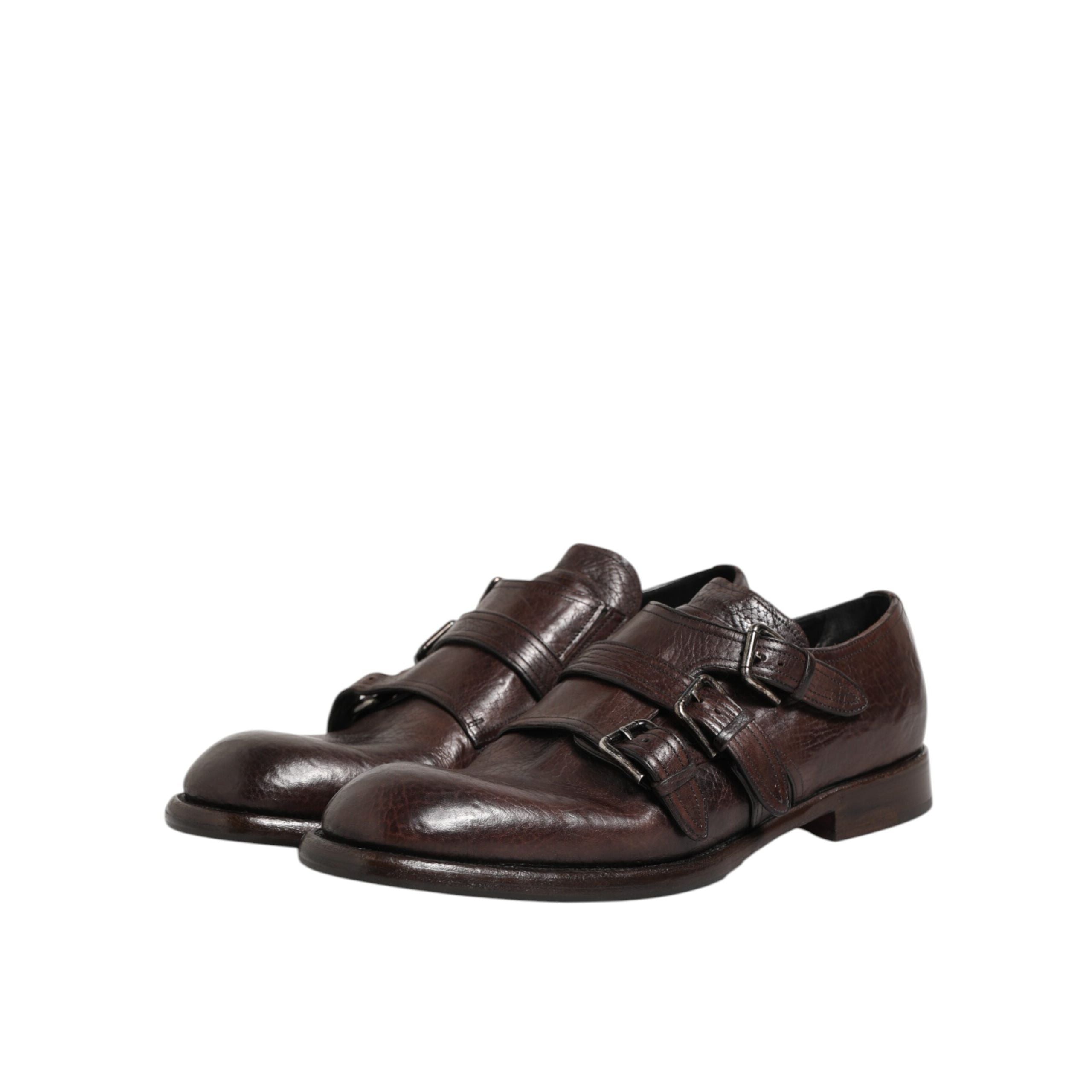 Chaussures habillées Richelieu à boucle en cuir marron Dolce & Gabbana