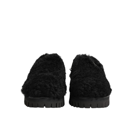 Chaussures Dolce & Gabbana Homme Mocassins en Cuir Noir et Fourrure