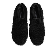 Chaussures Dolce & Gabbana Homme Mocassins en Cuir Noir et Fourrure