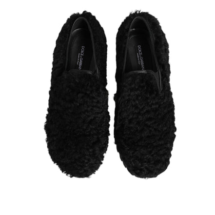 Chaussures Dolce & Gabbana Homme Mocassins en Cuir Noir et Fourrure