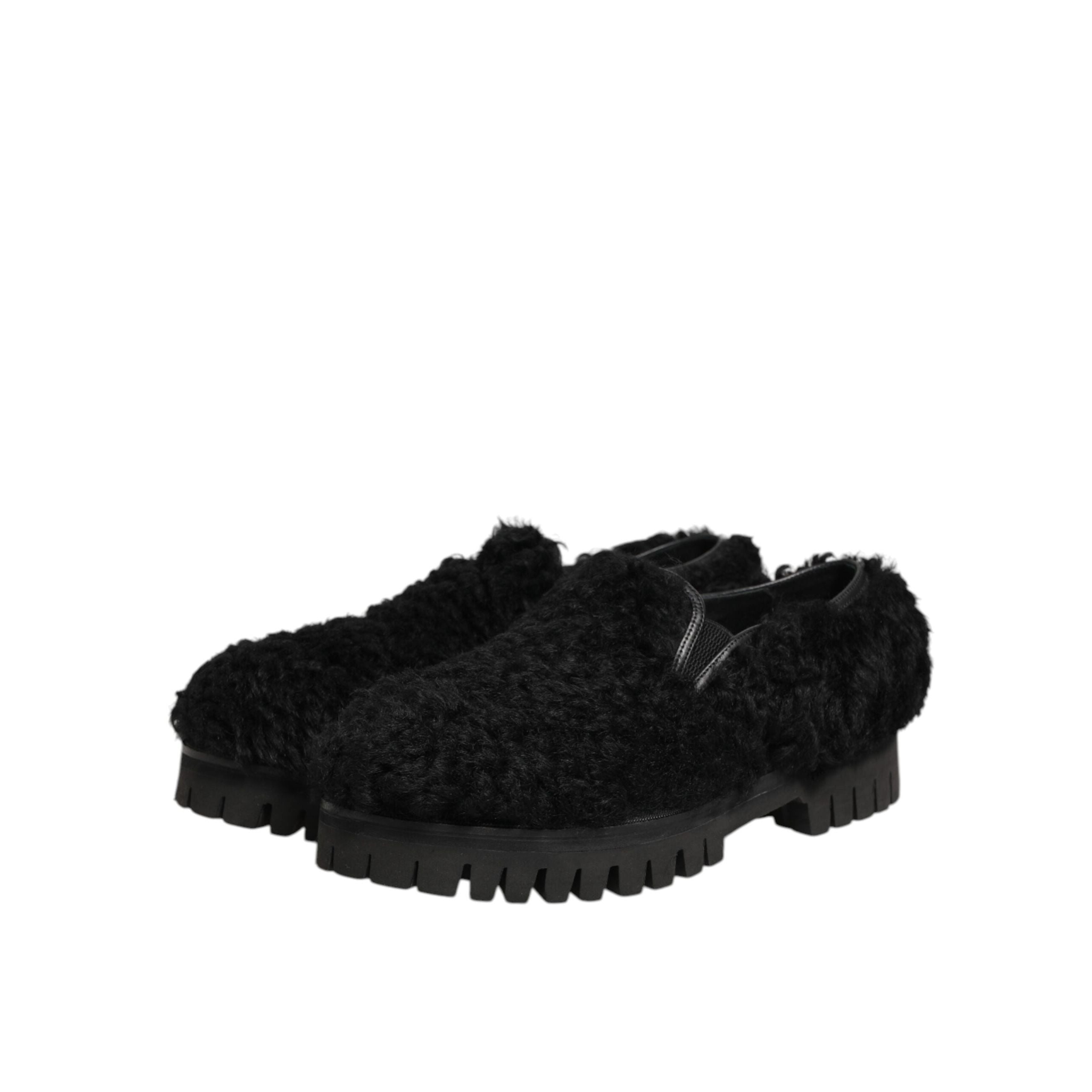 Chaussures Dolce & Gabbana Homme Mocassins en Cuir Noir et Fourrure
