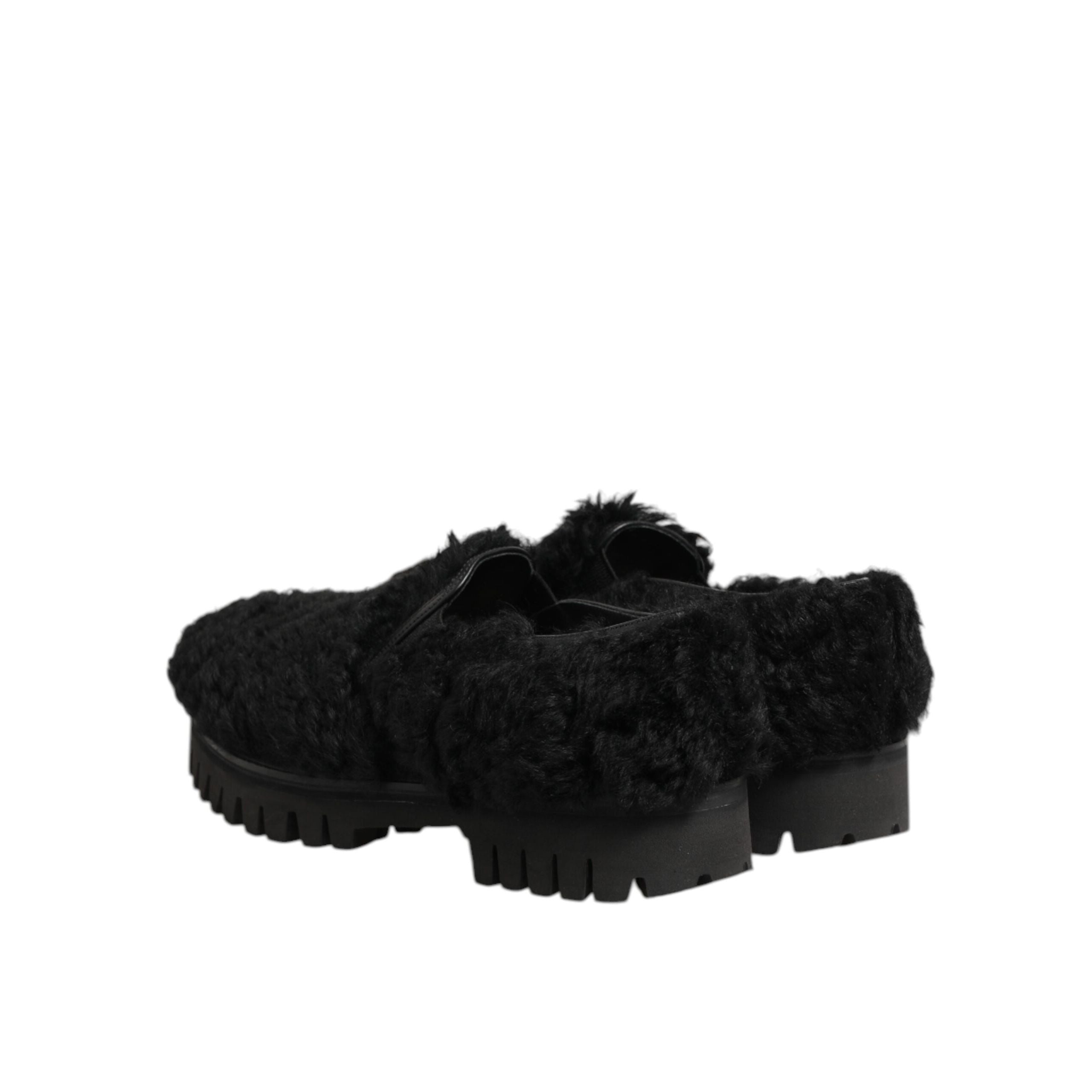 Chaussures Dolce & Gabbana Homme Mocassins en Cuir Noir et Fourrure